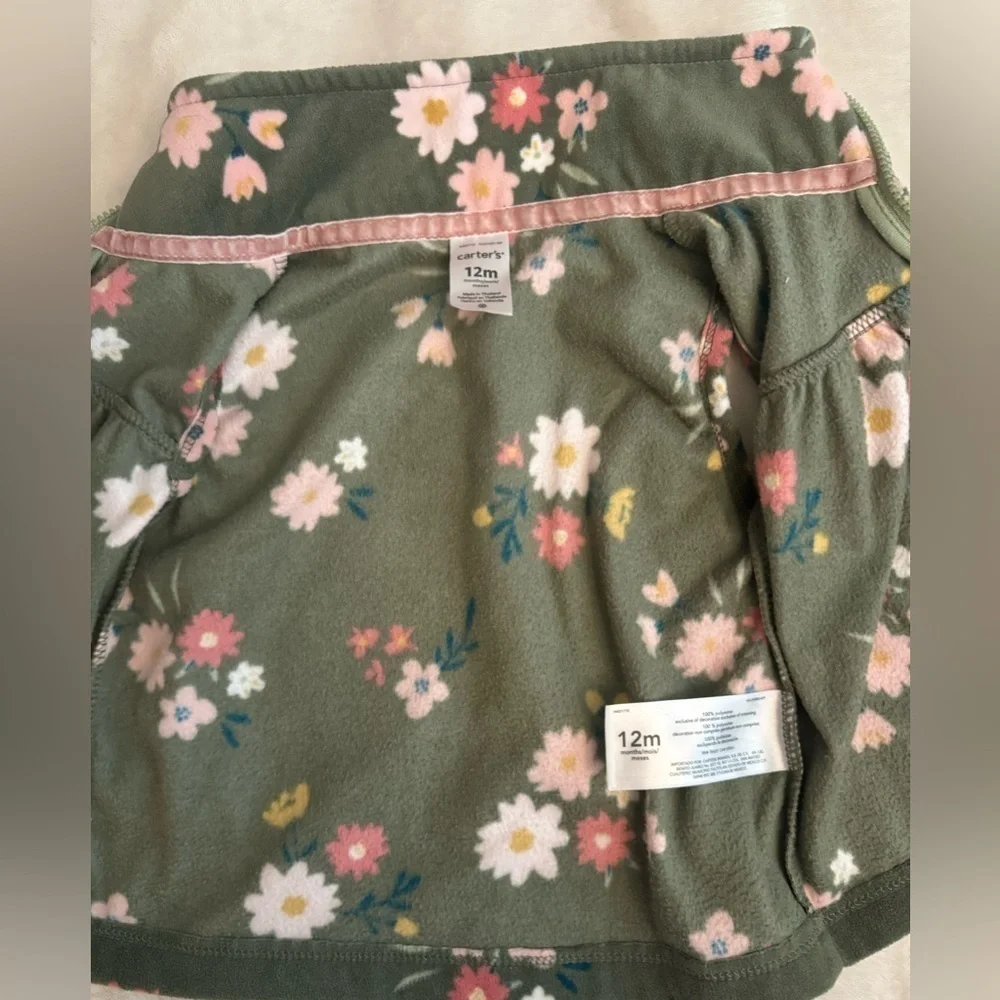 Carter’s Sage Green Floral Fleece Infant Girls Vest 12 months